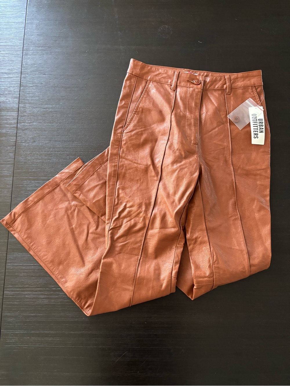 Urban Outfitters Isabella Faux Leather Flare Pant Womens Size 0 Brown Cognac